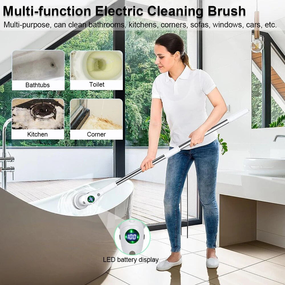 Electric Cleaning Brush 8 in 1 Multifunctional Household Wireless Rotatable Cleaning Brush for Bathroom Kitchen Windows Toilet